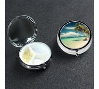 Pill Box Pill Case 3 Compartment Small Pill Organizer for Purse & Pocket Travel Pillbox Tropical Holidays Cute Medicine Organizer Pill Container Holder to Hold Vitamins Fish Oil