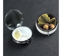 Pill Box Pill Case 3 Compartment Small Pill Organizer for Purse & Pocket Travel Pillbox Two Acorns Cute Medicine Organizer Pill Container Holder to Hold Vitamins Fish Oil