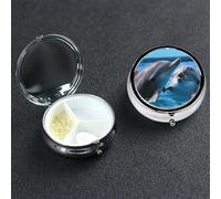Pill Box Pill Case 3 Compartment Small Pill Organizer for Purse & Pocket Travel Pillbox Two Dolphins in The Water Cute Medicine Organizer Pill Container Holder to Hold Vitamins Fish Oil