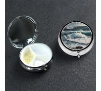 Pill Box Pill Case 3 Compartment Small Pill Organizer for Purse & Pocket Travel Pillbox Wild Seas Cute Medicine Organizer Pill Container Holder to Hold Vitamins Fish Oil
