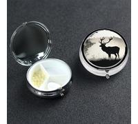 Pill Box Pill Case 3 Compartment Small Pill Organizer for Purse & Pocket Travel Pillbox Wildlife Deer Silhouette Cute Medicine Organizer Pill Container Holder to Hold Vitamins Fish Oil