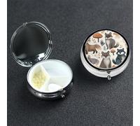 Pill Box Pill Case 3 Compartment Small Pill Organizer for Purse & Pocket Travel Pillbox Woodland Raccoon Animals Cute Medicine Organizer Pill Container Holder to Hold Vitamins Fish Oil