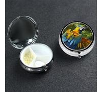 Pill Box Pill Case 3 Compartment Small Pill Organizer for Purse & Pocket Travel Pillbox Yellow Wings Blue Parrot Cute Medicine Organizer Pill Container Holder to Hold Vitamins Fish Oil