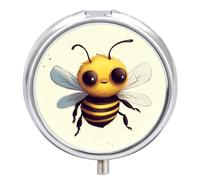 Pill Box Pill Container Cute Bee Printed Portable Medicine Pill Case Metal Travel Pill Box Vitamin Container 3 Compartment Medicine Case Medicine Storage to Hold Medication Vitamins