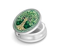 Pill Box, Pill Container for Purse & Pocket, Small Pill Case, Metal Decorative Pill Holder, Cute Mini Portable Pill Organizer to Hold Supplements, Vitamins, Fish Oil, BPA-Free(Tree of Life)