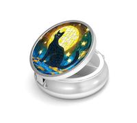 Pill Box, Pill Container for Purse & Pocket, Small Pill Case, Metal Decorative Pill Holder, Cute Mini Portable Pill Organizer to Hold Supplements, Vitamins, Fish Oil, BPA-Free(Moon Cat)
