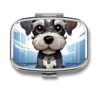 Pill Box Pill Container Holder 2 Compartment Metal Pill Organizer Adorable Schnauzer Cute Portable Pill Case Large Capacity Pill Holder for Pills Vitamins Medicine
