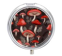 Pill Box Pill Container Red Mushrooms Printed Portable Medicine Pill Case Metal Travel Pill Box Vitamin Container 3 Compartment Medicine Case Medicine Storage to Hold Medication Vitamins