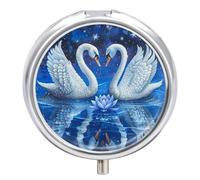 Pill Box Pill Container Two White Swans Printed Portable Medicine Pill Case Metal Travel Pill Box Vitamin Container 3 Compartment Medicine Case Medicine Storage to Hold Medication Vitamins