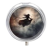 Pill Box Pill Container Witch Flight Printed Portable Medicine Pill Case Metal Travel Pill Box Vitamin Container 3 Compartment Medicine Case Medicine Storage to Hold Medication Vitamins