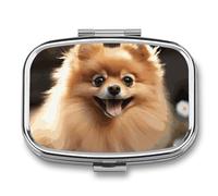 Pill Box Pomeranian Dog Travel Pill Organizer 2-Compartment Portable Medicine Case with Mirror Design for Vitamins, Jewelry & Essentials Durable Pocket Pillbox for Purse, Camping