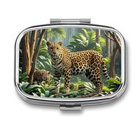 Pill Box Portable Animal Leopard Print Jungle Pill Organizer Travel Pill Case for Pocket Or Purse Medicine Pill Container with Mirror 2 Compartments Daily Medicine Organizer