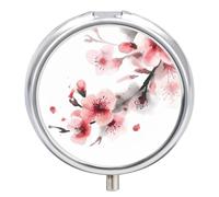 Pill Box Portable Asian Watercolor Cherry Florals Pill Case Cute Pill Organizer for Vitamins Supplements