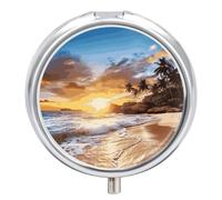 Pill Box Portable Beach Sunset Landscape Pill Case Cute Pill Organizer for Vitamins Supplements