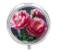 Pill Box Portable Beautiful Peony Flower Pill Organizer Travel Pill Case for Pocket Or Purse Medicine Pill Container with Mirror 3 Compartments Daily Medicine Organizer