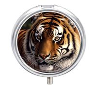 Pill Box Portable Bengal Tiger Pill Organizer Travel Pill Case for Pocket Or Purse Medicine Pill Container with Mirror 3 Compartments Daily Medicine Organizer