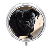 Pill Box Portable Black Pug Dog Puppy Pill Case Cute Pill Organizer for Vitamins Supplements
