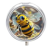 Pill Box Portable Cartoon Bee Pill Organizer Travel Pill Case for Pocket Or Purse Medicine Pill Container with Mirror 3 Compartments Daily Medicine Organizer