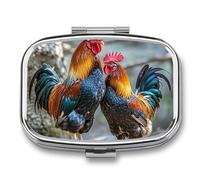 Pill Box Portable Chicken Under The Tree Pill Organizer Travel Pill Case for Pocket Or Purse Medicine Pill Container with Mirror 2 Compartments Daily Medicine Organizer
