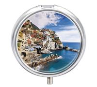 Pill Box Portable Cinque Terre Scenery Pill Case Cute Pill Organizer for Vitamins Supplements