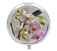 Pill Box Portable Colorful Orchids Flower Pill Organizer Travel Pill Case for Pocket Or Purse Medicine Pill Container with Mirror 3 Compartments Daily Medicine Organizer