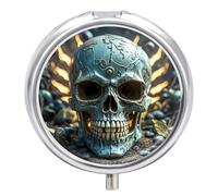 Pill Box Portable Cool Evil Skull Pill Organizer Travel Pill Case for Pocket Or Purse Medicine Pill Container with Mirror 3 Compartments Daily Medicine Organizer