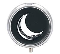 Pill Box Portable Crescent Moon Pattern on Black Background Pill Organizer Travel Pill Case for Pocket Or Purse Medicine Pill Container with Mirror 3 Compartments Daily Medicine Organizer