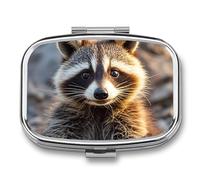Pill Box Portable Cute Raccoon Pill Organizer Travel Pill Case for Pocket Or Purse Medicine Pill Container with Mirror 2 Compartments Daily Medicine Organizer