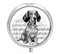 Pill Box Portable Dachshund Music Notes Pill Case Cute Pill Organizer for Vitamins Supplements