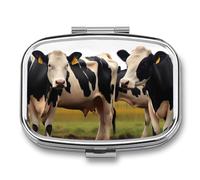 Pill Box Portable Dairy Cattle Pill Organizer Travel Pill Case for Pocket Or Purse Medicine Pill Container with Mirror 2 Compartments Daily Medicine Organizer