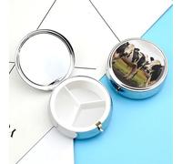 Pill Box Portable Dairy Cattle Pill Organizer Travel Pill Case for Pocket Or Purse Medicine Pill Container with Mirror 3 Compartments Daily Medicine Organizer