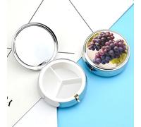 Pill Box Portable Desert Grapes Pill Organizer Travel Pill Case for Pocket Or Purse Medicine Pill Container with Mirror 3 Compartments Daily Medicine Organizer
