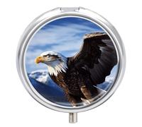 Pill Box Portable Eagle Pill Organizer Travel Pill Case for Pocket Or Purse Medicine Pill Container with Mirror 3 Compartments Daily Medicine Organizer