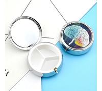 Pill Box Portable Geometry Brain Image with Science Pill Organizer Travel Pill Case for Pocket Or Purse Medicine Pill Container with Mirror 3 Compartments Daily Medicine Organizer