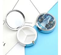 Pill Box Portable Ghosts Dance with Magic Pill Organizer Travel Pill Case for Pocket Or Purse Medicine Pill Container with Mirror 3 Compartments Daily Medicine Organizer