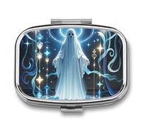 Pill Box Portable Ghosts Dance with Magic Pill Organizer Travel Pill Case for Pocket Or Purse Medicine Pill Container with Mirror 2 Compartments Daily Medicine Organizer