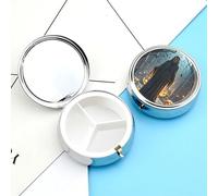 Pill Box Portable Ghosts Haunt The Night Pill Organizer Travel Pill Case for Pocket Or Purse Medicine Pill Container with Mirror 3 Compartments Daily Medicine Organizer