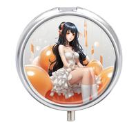 Pill Box Portable Girl Sit Down Pill Organizer Travel Pill Case for Pocket Or Purse Medicine Pill Container with Mirror 3 Compartments Daily Medicine Organizer