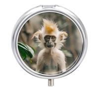 Pill Box Portable Golden Haired Monkey Pill Case Cute Pill Organizer for Vitamins Supplements