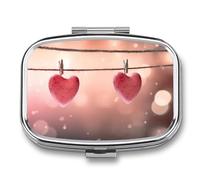 Pill Box Portable Heart Hanging on The Rope Pill Organizer Travel Pill Case for Pocket Or Purse Medicine Pill Container with Mirror 2 Compartments Daily Medicine Organizer