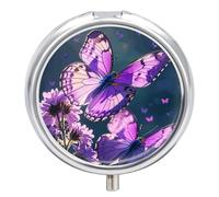 Pill Box Portable Lovely Purple Butterflys Pill Case Cute Pill Organizer for Vitamins Supplements