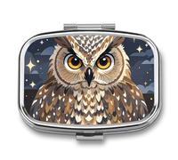 Pill Box Portable Owl Pattern Pill Organizer Travel Pill Case for Pocket Or Purse Medicine Pill Container with Mirror 2 Compartments Daily Medicine Organizer