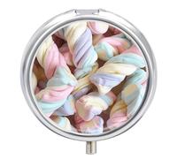 Pill Box Portable Pile of Marshmallows Pill Organizer Travel Pill Case for Pocket Or Purse Medicine Pill Container with Mirror 3 Compartments Daily Medicine Organizer