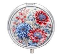 Pill Box Portable Red and Blue Flowers Pill Case Cute Pill Organizer for Vitamins Supplements