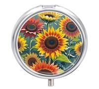 Pill Box Portable Red and Yellow Sunflowers Pill Case Cute Pill Organizer for Vitamins Supplements