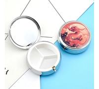 Pill Box Portable Red Chinese Dragon Pill Organizer Travel Pill Case for Pocket Or Purse Medicine Pill Container with Mirror 3 Compartments Daily Medicine Organizer