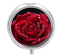 Pill Box Portable Red Rose Pill Case Cute Pill Organizer for Vitamins Supplements