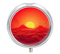 Pill Box Portable Red Sunrise Pill Case Cute Pill Organizer for Vitamins Supplements