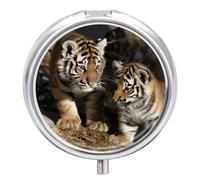 Pill Box Portable Siberian Tiger Pill Organizer Travel Pill Case for Pocket Or Purse Medicine Pill Container with Mirror 3 Compartments Daily Medicine Organizer
