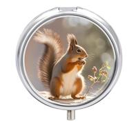 Pill Box Portable Squirrel Funny Animal Pill Organizer Travel Pill Case for Pocket Or Purse Medicine Pill Container with Mirror 3 Compartments Daily Medicine Organizer